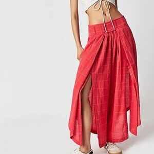 New! Popular free people lunar cove orange Red wide leg skirt pants S